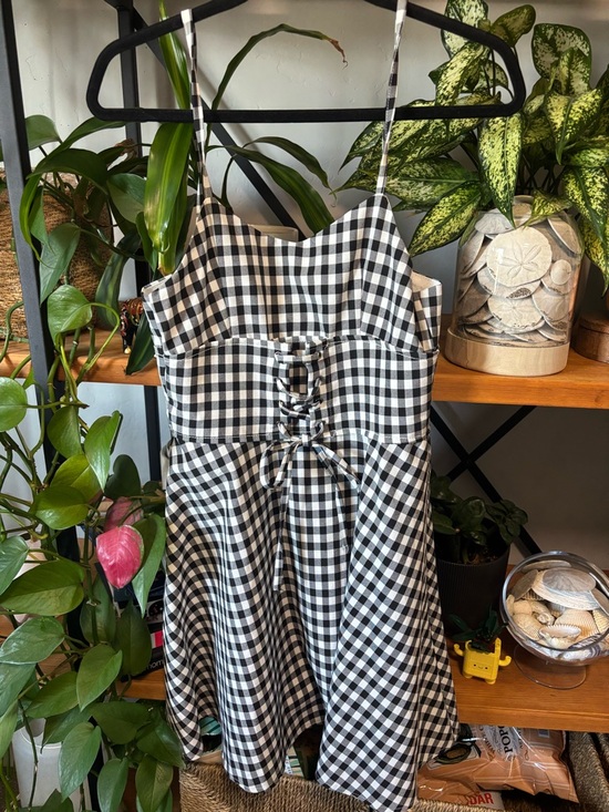 NATURAL LIFE Dresses & Skirts - Natural Life Black & White Gingham Lace-Up Sundress | Medium